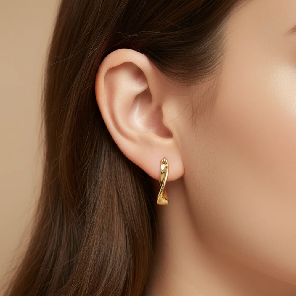 Kolczyki koła pozłacane – skręcone koła ze srebra 925 – złoty twist