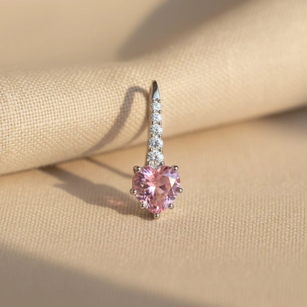 Kolczyki srebrne – serce z różowym kamieniem