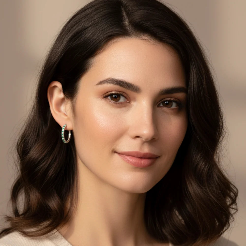 Kolczyki koła srebrne – zielono-biały gradient z cyrkoniami