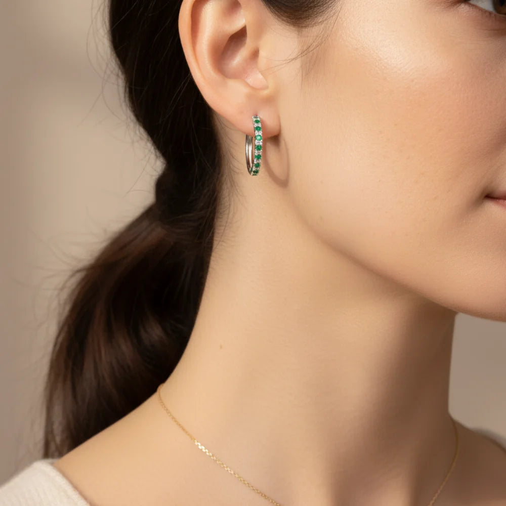 Kolczyki koła srebrne – zielono-biały gradient z cyrkoniami