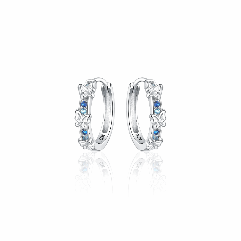 Kolczyki koła srebrne – motyw z motylkami