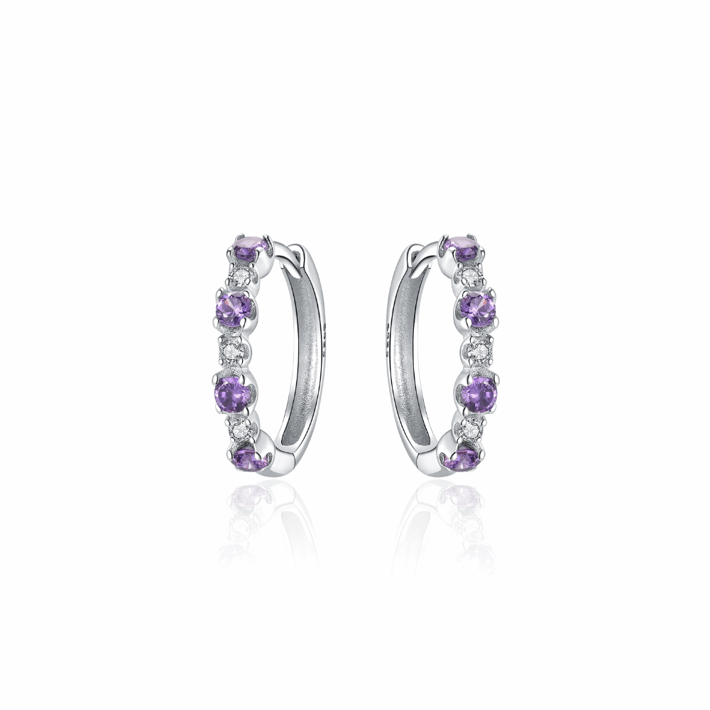 Kolczyki koła srebrne – koła z fioletowymi cyrkoniami