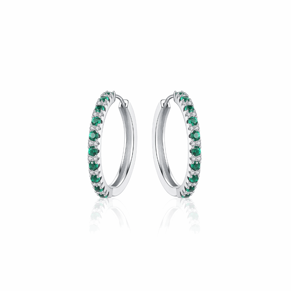 Kolczyki koła srebrne – zielono-biały gradient z cyrkoniami