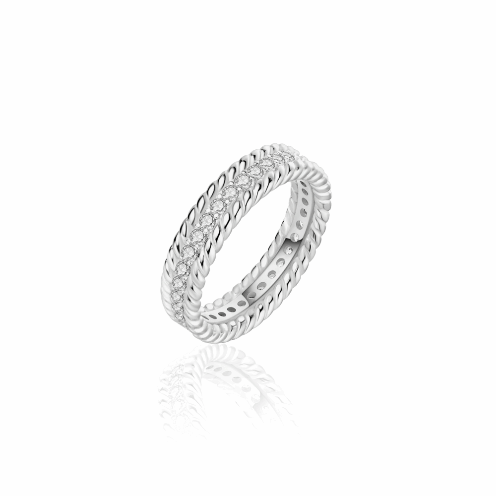 Pierścionek srebrny – potrójny splot z cyrkoniami