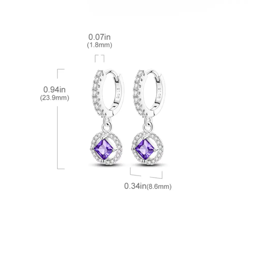 Kolczyki srebrne – wiszący ametyst z cyrkoniami