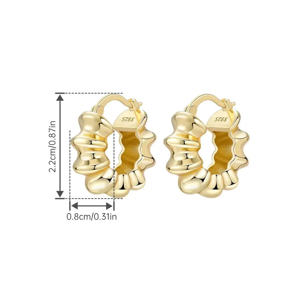 Kolczyki koła pozłacane – falowane rzeźbione koła