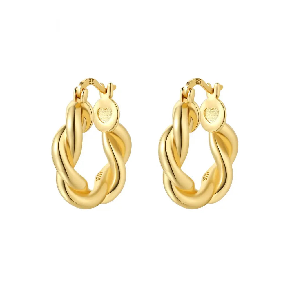 Kolczyki koła pozłacane – splecione koła z serduszkiem