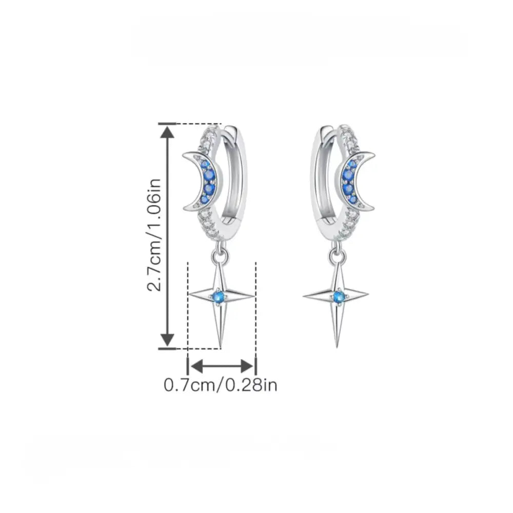 Kolczyki srebrne – księżyc i gwiazda z niebieskim akcentem