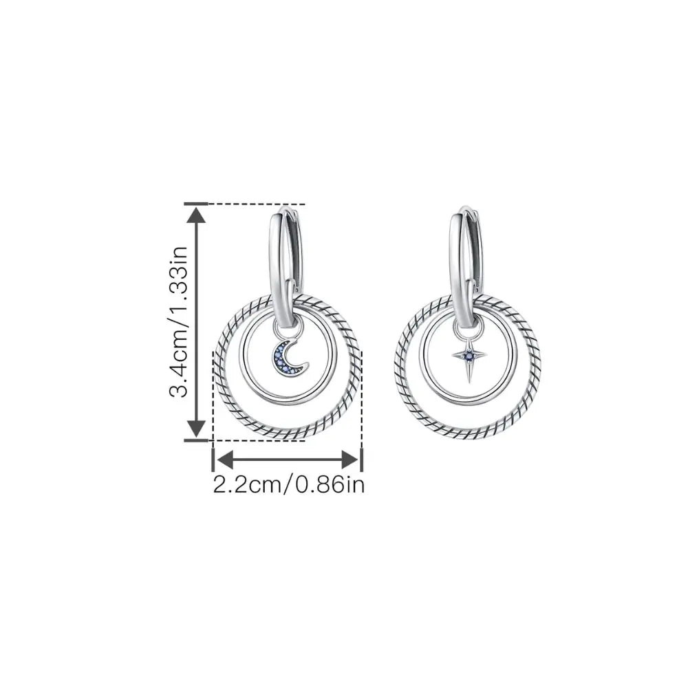 Kolczyki koła srebrne – podwójne koła z księżycem i gwiazdą