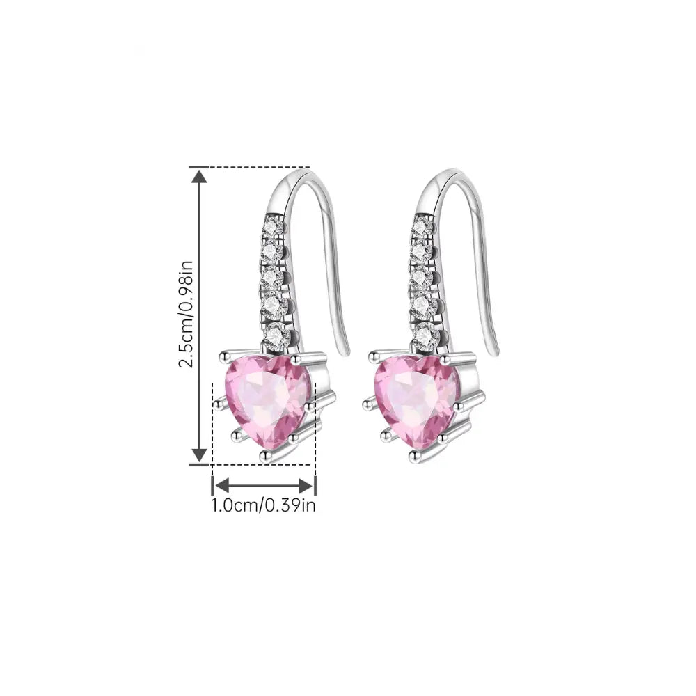 Kolczyki srebrne – serce z różowym kamieniem